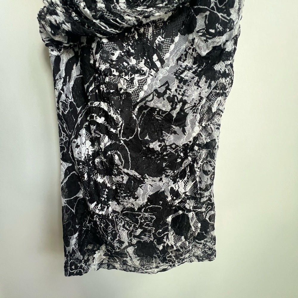 REISS Bodycon Romisa Draped Lace dress Asymmetrical Whimsical Y2K abstract print - Picture 9 of 15